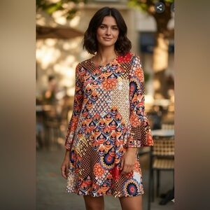 Amiana Multicolor Long Sleeve Dress A 0211